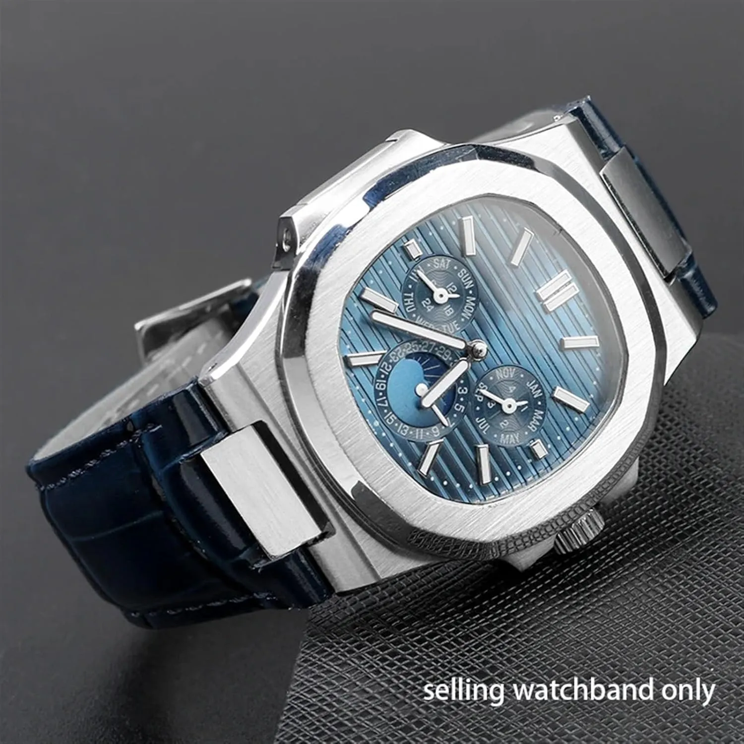 For Patek Philippe Nautilus 7118 5712 Genuine Leather Steel Connector 5711 5712G Watchband Notch 25x13mm Watch Bracelet Strap