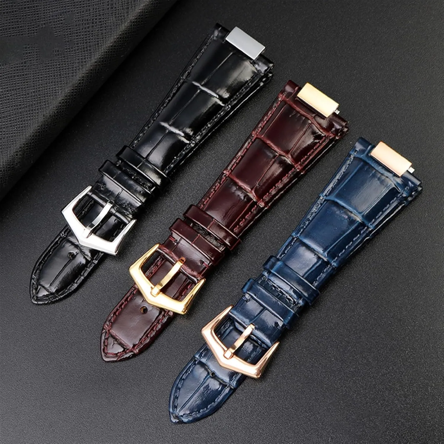 For Patek Philippe Nautilus 7118 5712 Genuine Leather Steel Connector 5711 5712G Watchband Notch 25x13mm Watch Bracelet Strap