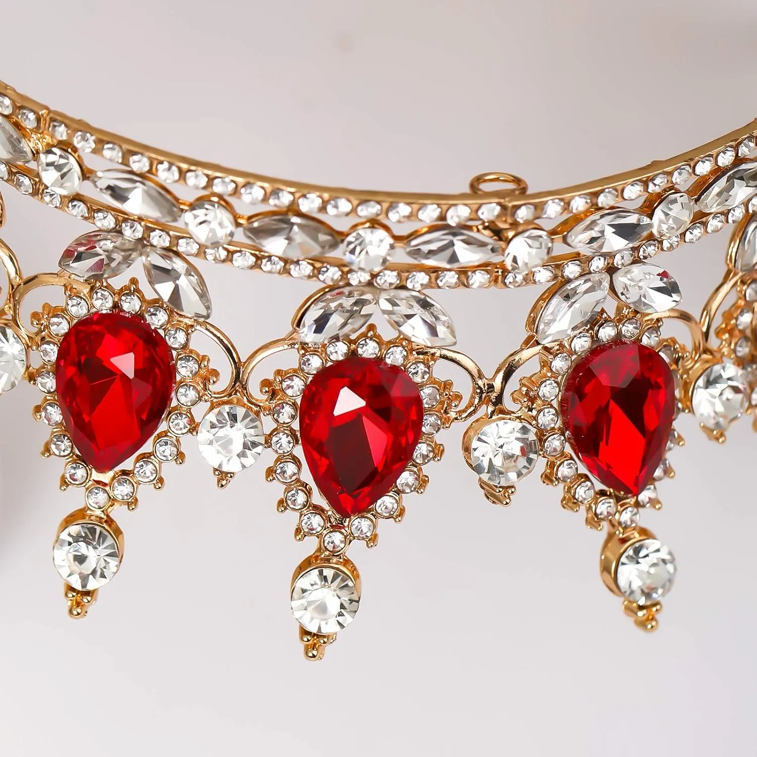 FORSEVEN Queen Crown Rhinestone Wedding Crowns and Tiaras for Women Costume Party Hair Accessories Princess Birthday Crown Crystal Bridal Crown (Gold Red)