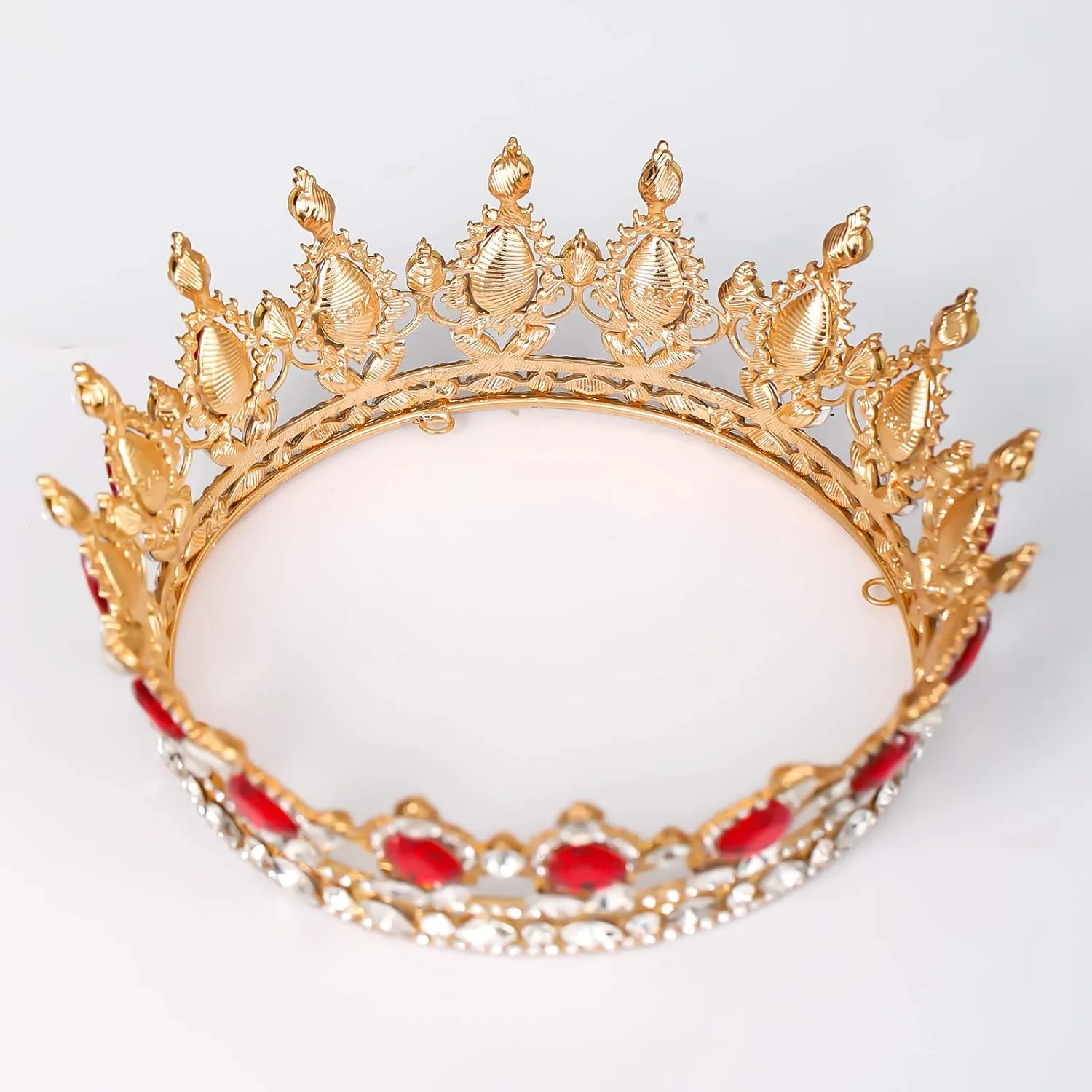FORSEVEN Queen Crown Rhinestone Wedding Crowns and Tiaras for Women Costume Party Hair Accessories Princess Birthday Crown Crystal Bridal Crown (Gold Red)