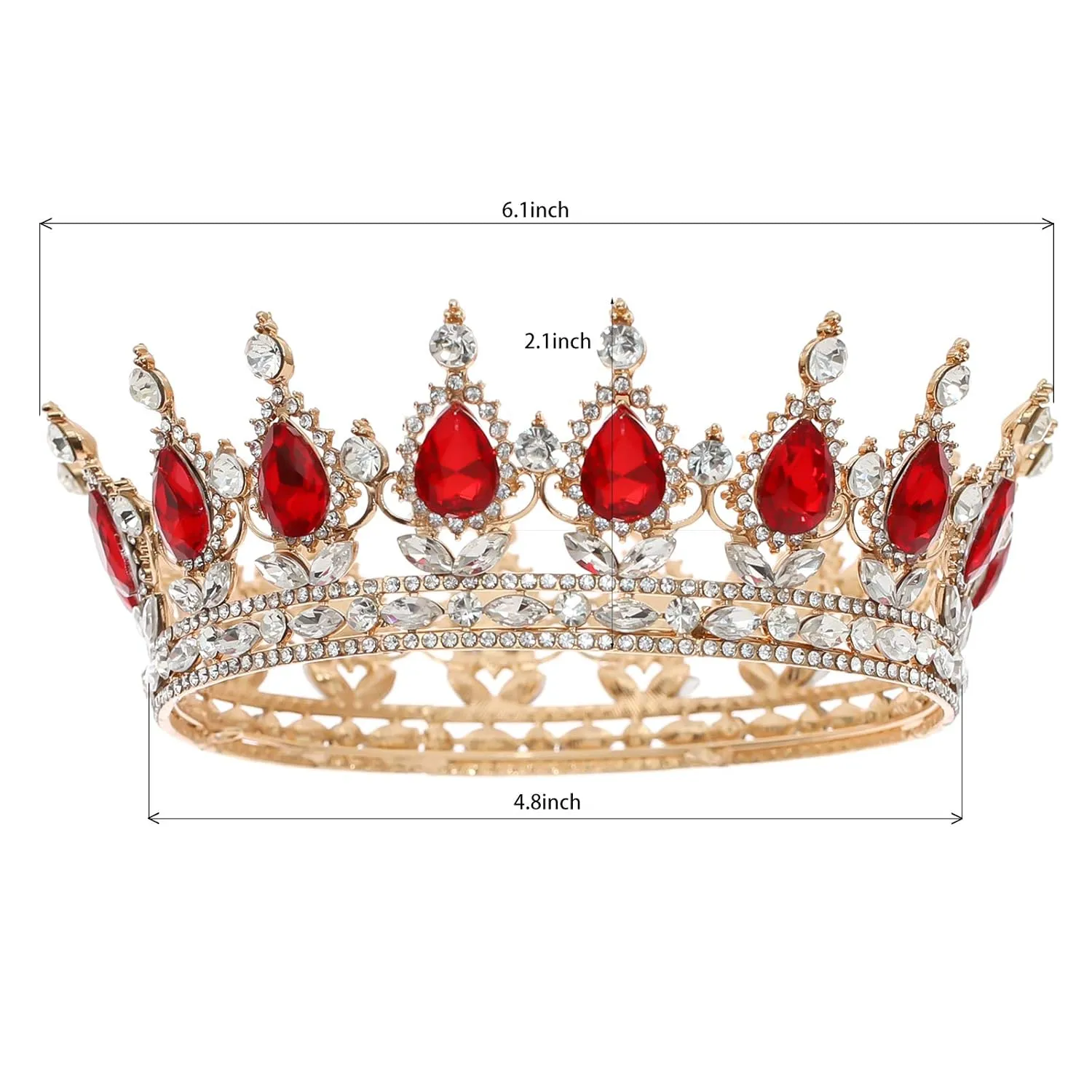 FORSEVEN Queen Crown Rhinestone Wedding Crowns and Tiaras for Women Costume Party Hair Accessories Princess Birthday Crown Crystal Bridal Crown (Gold Red)