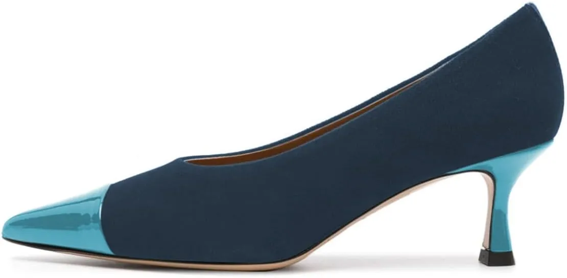 FOWT Women Fashion Pointed Cap Toe Pumps Kitten Low Heel Slip On Ladies Party Prom Work Office Shoes Size 4-16 US