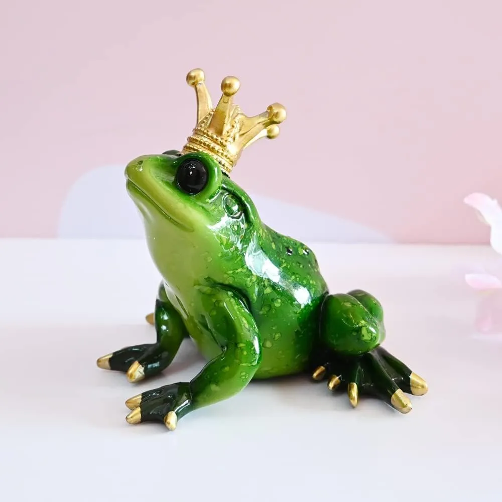 Frog Crown Prince Prime Bedroom Ornament Collectible Cute Figurine Statue Home Office Desk Bookcases Decorations Gifts for Women Sister Lover Room Baby Shower Decor Cake Topper