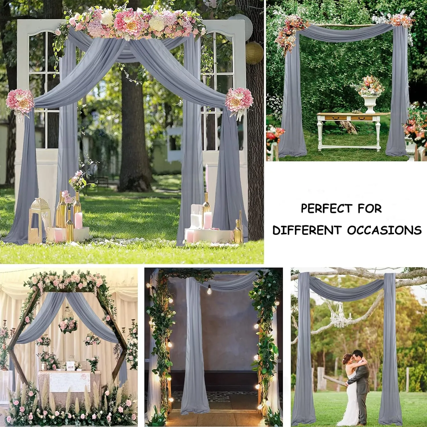 FUHSY Wedding Arch Drapes Fabric 2 Panels 6 Yards Grey Wedding Arch Drapes Chiffon Backdrop Curtains for Parties Gray Wedding Decorations Sheer Draping Fabric Ceiling Backdrop for Reception Ceremony
