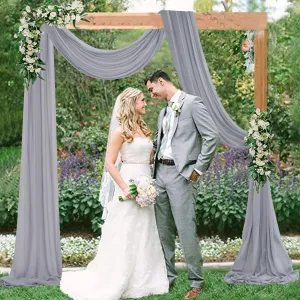 FUHSY Wedding Arch Drapes Fabric 2 Panels 6 Yards Grey Wedding Arch Drapes Chiffon Backdrop Curtains for Parties Gray Wedding Decorations Sheer Draping Fabric Ceiling Backdrop for Reception Ceremony