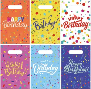 Fulmoon 180 Pcs Happy Birthday Party Favor Bags Plastic Goodie Bags Birthday Gift Bags with Handles Sprinkle Birthday Treat Bags 6.5x9.8'' Birthday Candy Bags Baby Shower Supplies