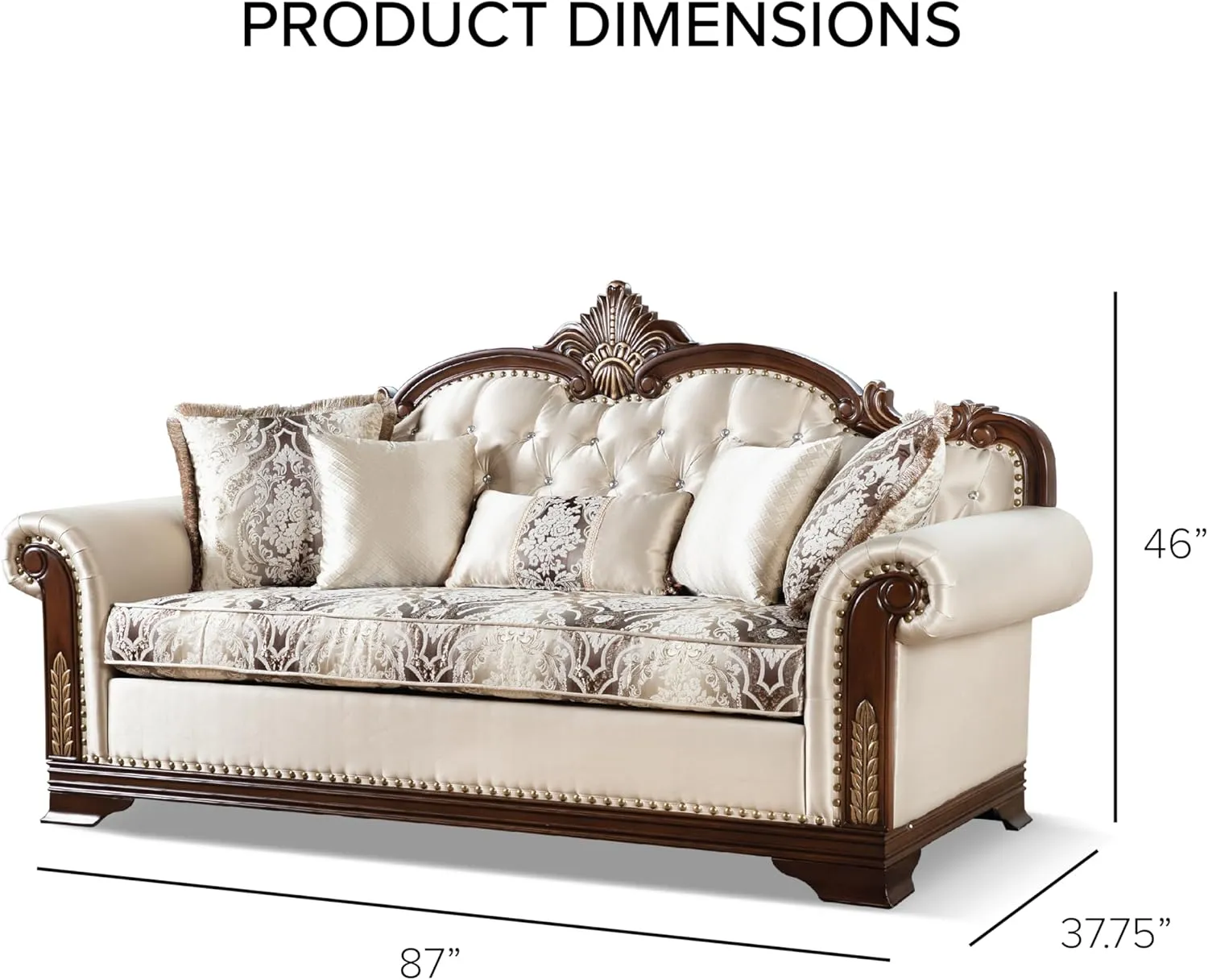 Furniture of America Boyd Traditional Upholstered Sofa with Rolled Armrests and Button Tufted Back, Wooden Loveseat and Comfortable Couch for Living Room, Office, Beige, 2-Piece Set