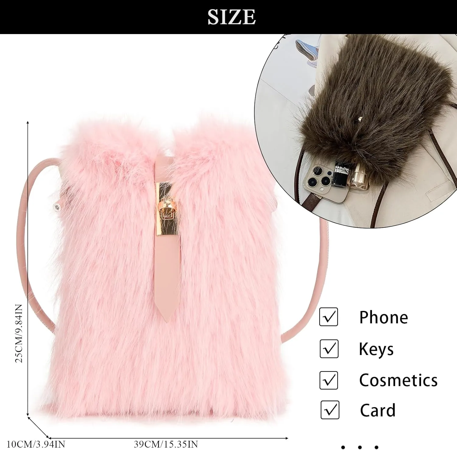 Furry Purse, Faux Fur Crossbody Bag Y2K Fluffy Bag Fuzzy Purses for Women