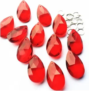 Garden Suncatchers 10pcs/lot Chandelier Pendant 38 * 21mm Red Angel's Tears Faceted Crystal Chandelier Prisms, Chandelier Crystal Glass Suncatcher (with Rings) Handmade Pendant Necklaces