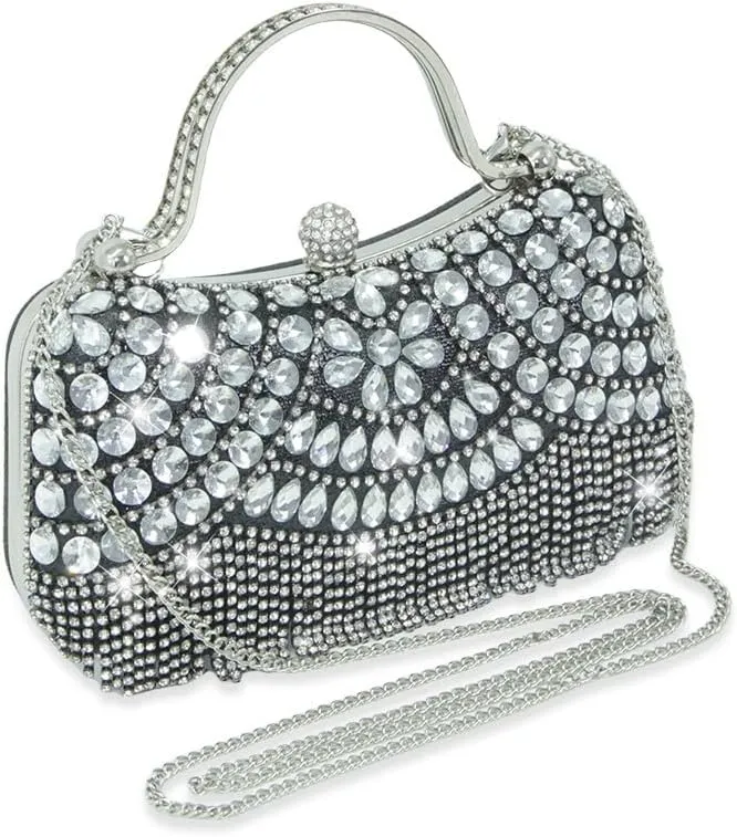 Geerlaqaly evening bag,tassel, sparkling rhinestones, one shoulder crossbody bag, suitable for weddings, parties