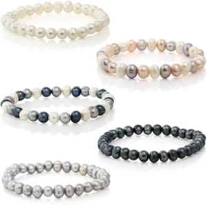 Gem Stone King Set Of 5 Multicolor Cultured Freshwater Pearl Stretch Bracelets 7.5 Inch