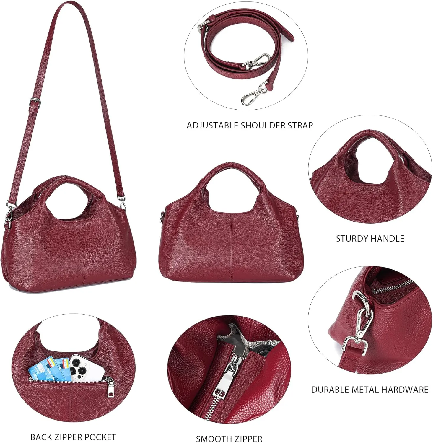 Genuine Leather Hobo Tote Bag Purses for Women