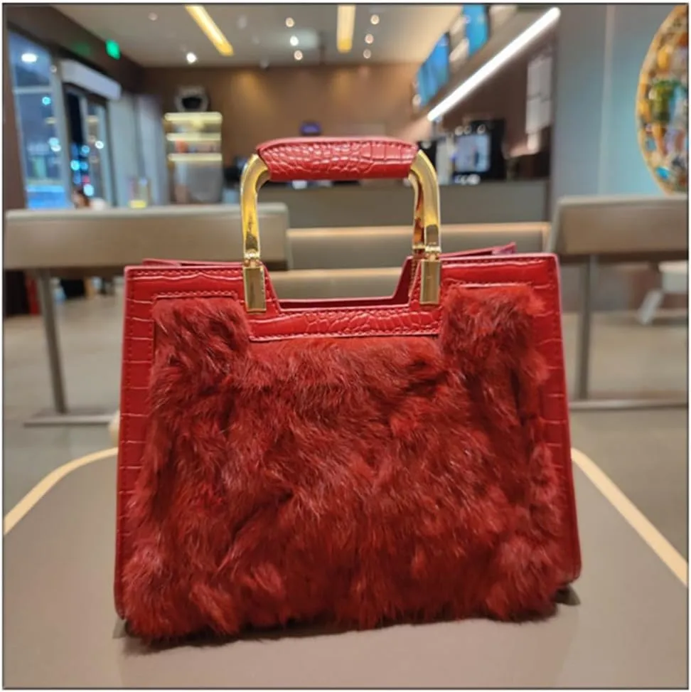 Genuine Leather Women's Top Handle Satchel Crossbody Handbags Fur Shoulder Purses Large Capacity Portable Tote Bags