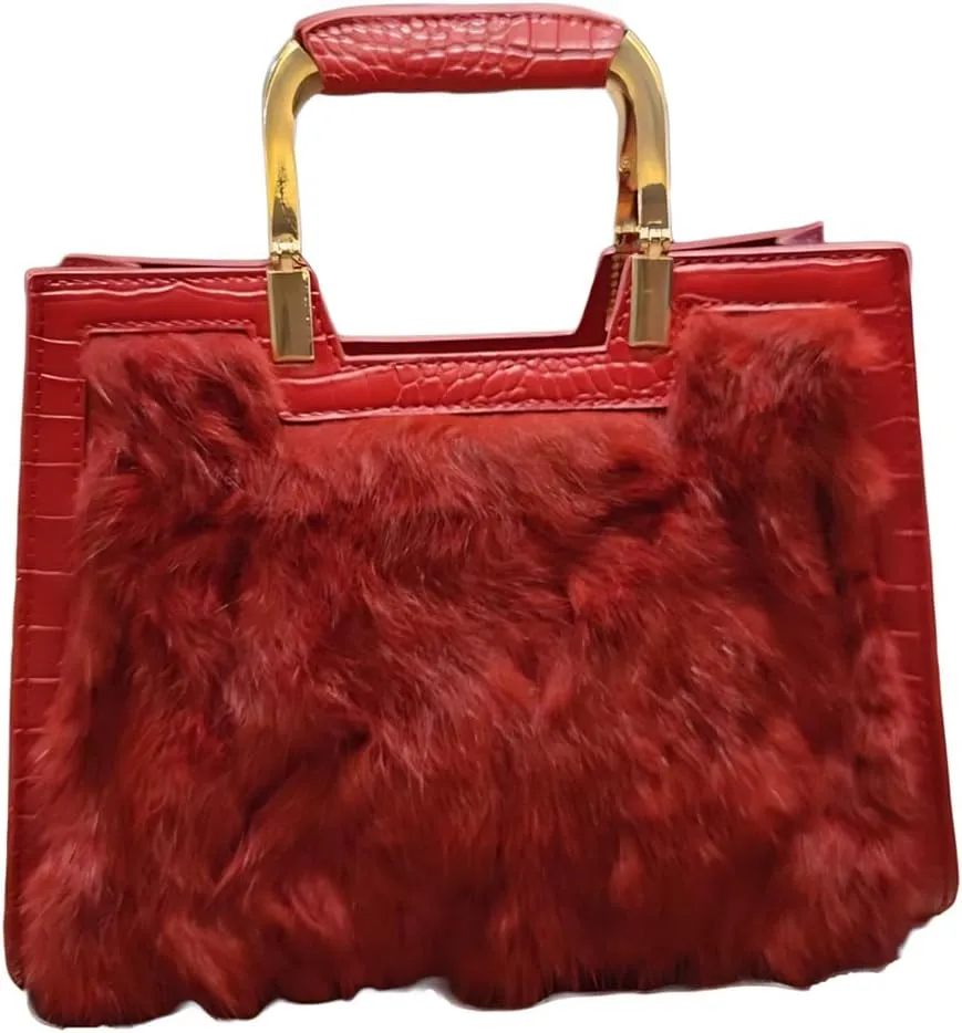 Genuine Leather Women's Top Handle Satchel Crossbody Handbags Fur Shoulder Purses Large Capacity Portable Tote Bags