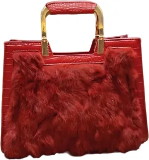Genuine Leather Women's Top Handle Satchel Crossbody Handbags Fur Shoulder Purses Large Capacity Portable Tote Bags