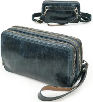 Genuine Leather Wristlet Clutch Purse for Unisex Small Crossbody Bag Clutch Wallet Shoulder Handbag