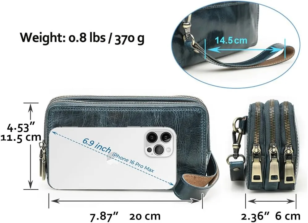 Genuine Leather Wristlet Clutch Purse for Unisex Small Crossbody Bag Clutch Wallet Shoulder Handbag