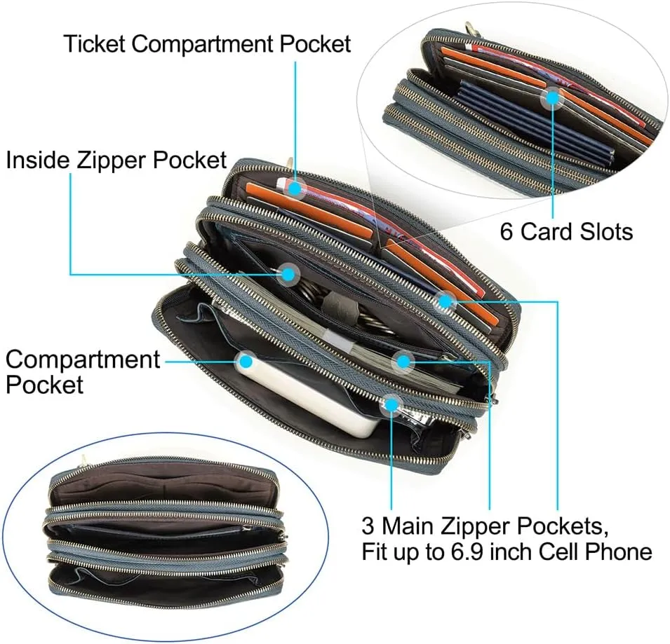 Genuine Leather Wristlet Clutch Purse for Unisex Small Crossbody Bag Clutch Wallet Shoulder Handbag