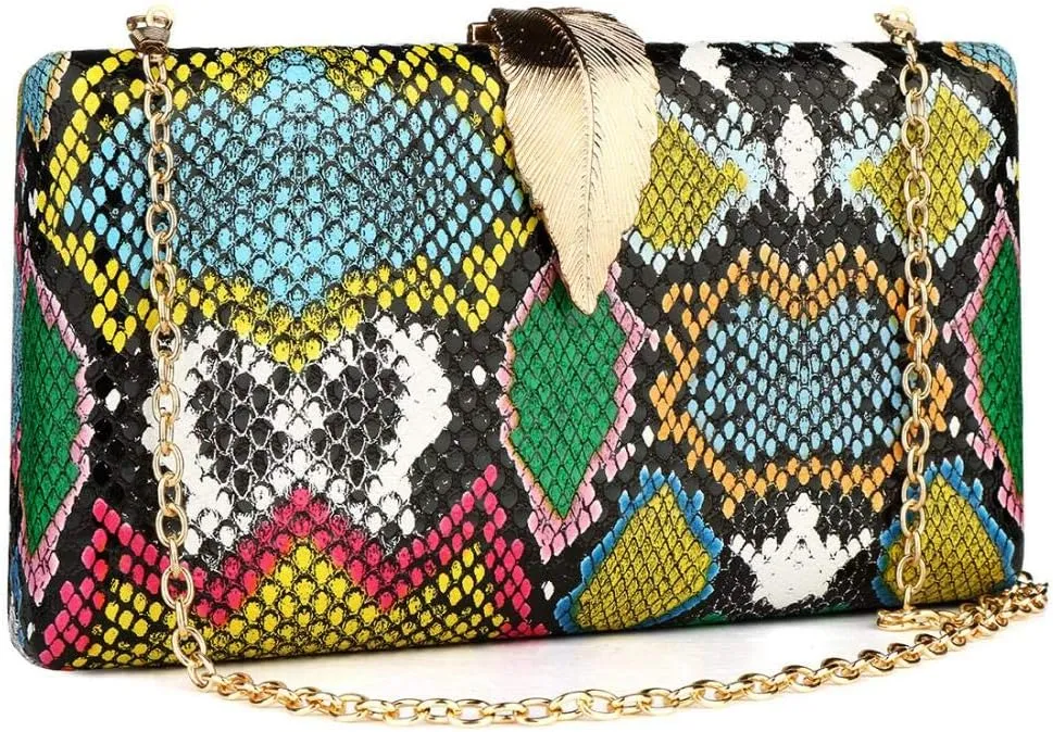 Gets Multicolor Snakeskin Purse for Women Box Evening Bag Green Snakeskin Clutch Handbag Party Wedding