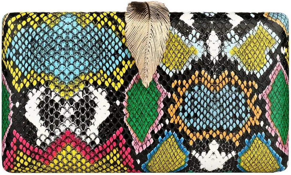 Gets Multicolor Snakeskin Purse for Women Box Evening Bag Green Snakeskin Clutch Handbag Party Wedding