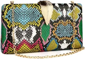 Gets Multicolor Snakeskin Purse for Women Box Evening Bag Green Snakeskin Clutch Handbag Party Wedding