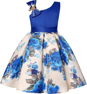 Girls Dress Sloping Shoulder Bridesmaid Wedding Princess Children's Bow Birthday Ball Party Show Evening Lavender