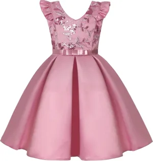 Girls Dress Sloping Shoulder Bridesmaid Wedding Princess Children's Bow Birthday Ball Party Show Evening Lavender