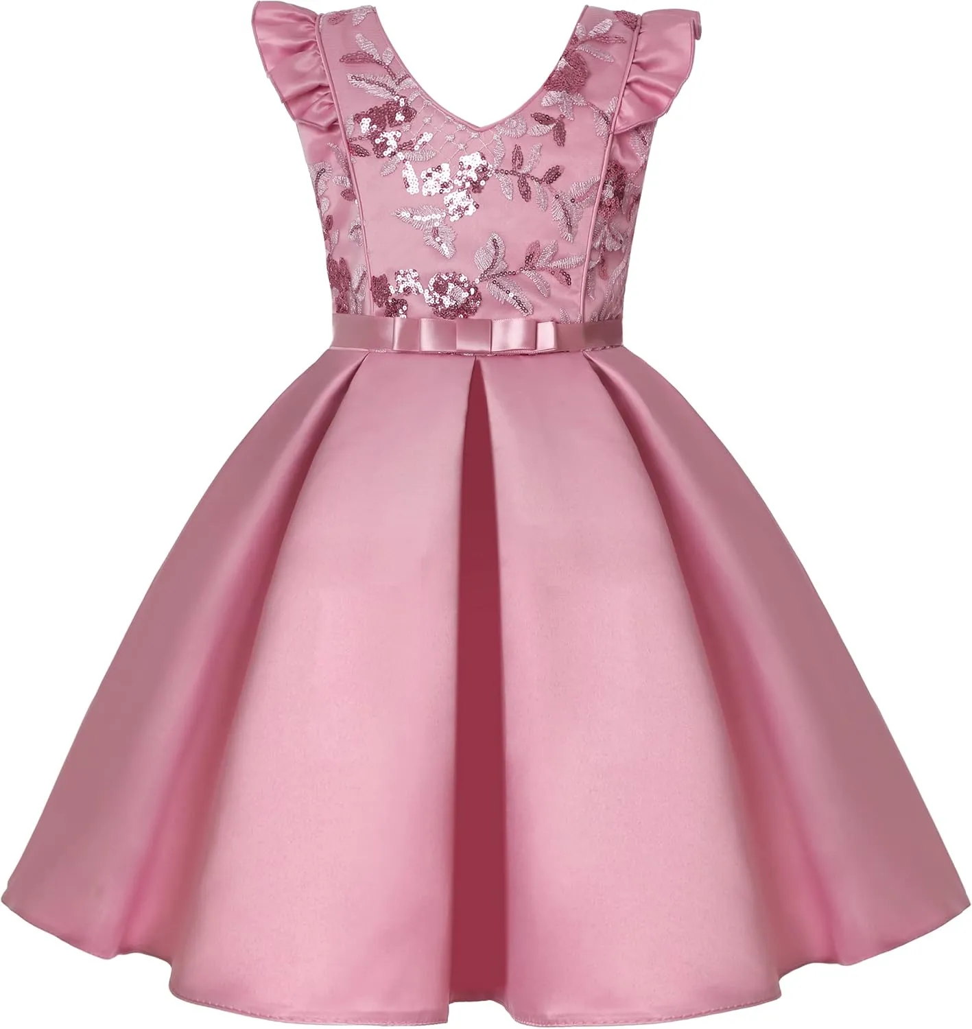 Girls Dress Sloping Shoulder Bridesmaid Wedding Princess Children's Bow Birthday Ball Party Show Evening Lavender