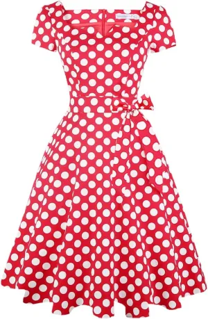 Girstunm Women's Classic Tea Dress Short Sleeve Swing Cocktail Party Dresses with Pockets