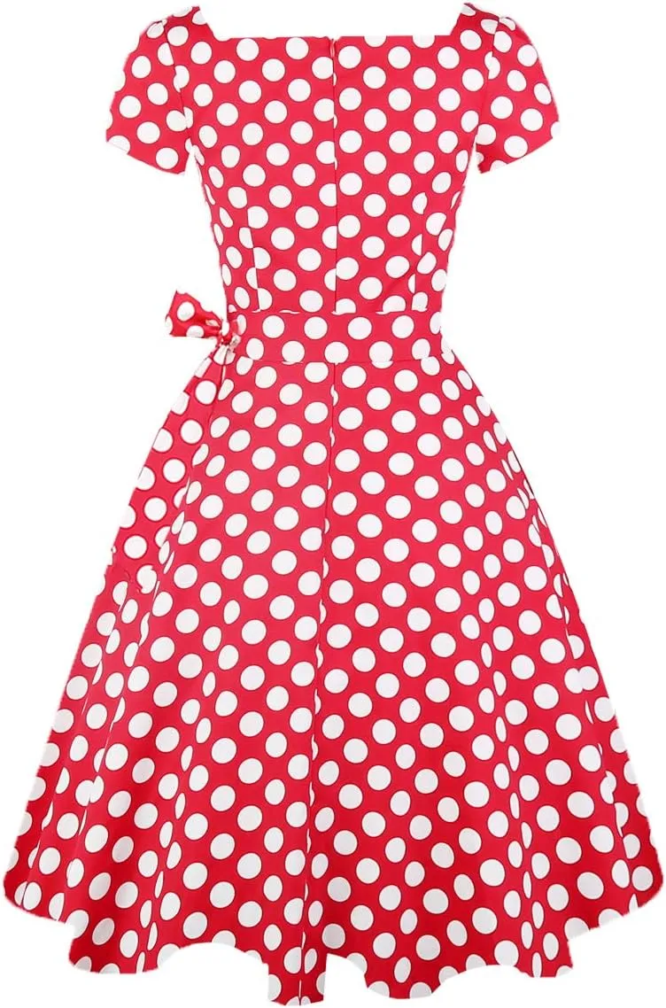 Girstunm Women's Classic Tea Dress Short Sleeve Swing Cocktail Party Dresses with Pockets