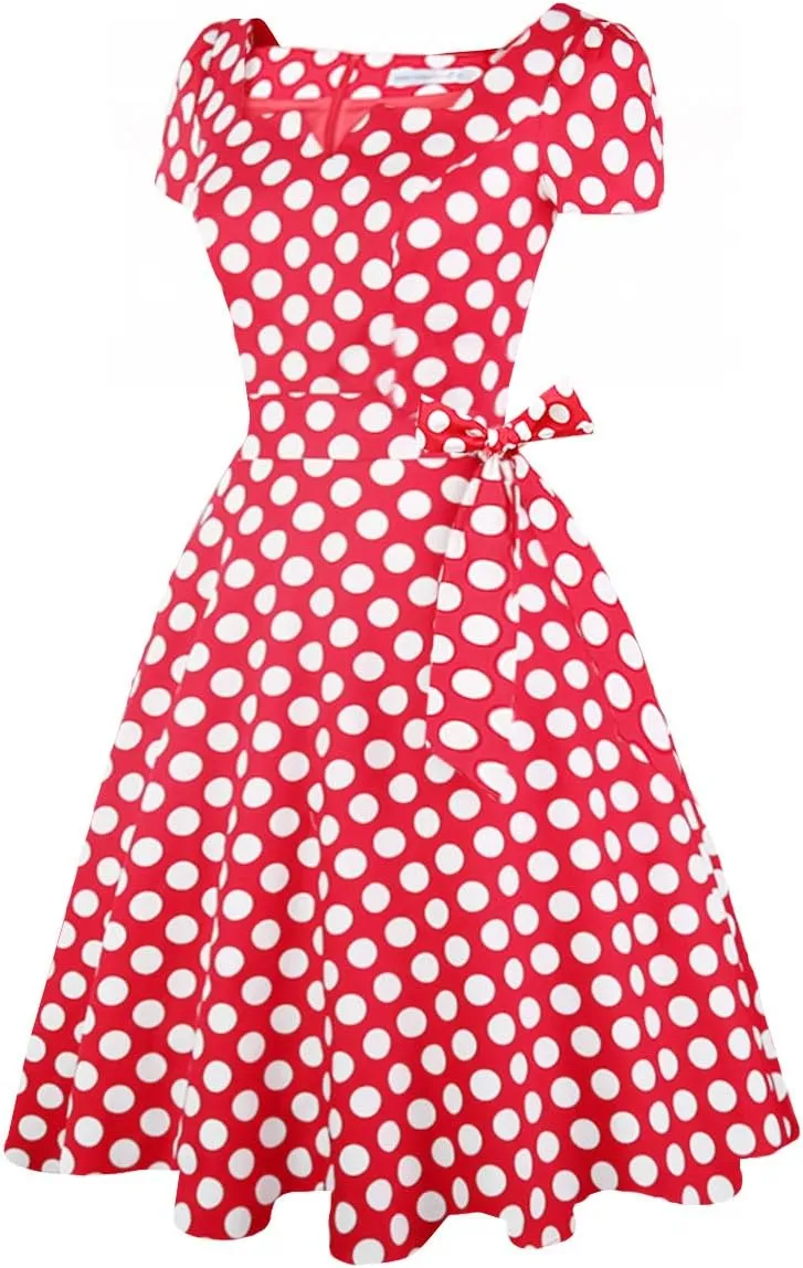 Girstunm Women's Classic Tea Dress Short Sleeve Swing Cocktail Party Dresses with Pockets