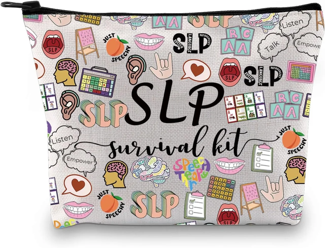 GJTIM SLP Survival Kit Speech Pathology Gift Makeup Zipper Pouch Bag SLP Gift For Speech Language Pathologist (Survival SLP 2 Bag)