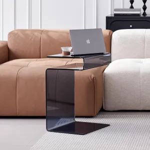 Glass Nightstand,Side Table,S-Shaped End Table for Living Room,Bedside Table for Bedroom (Grey)