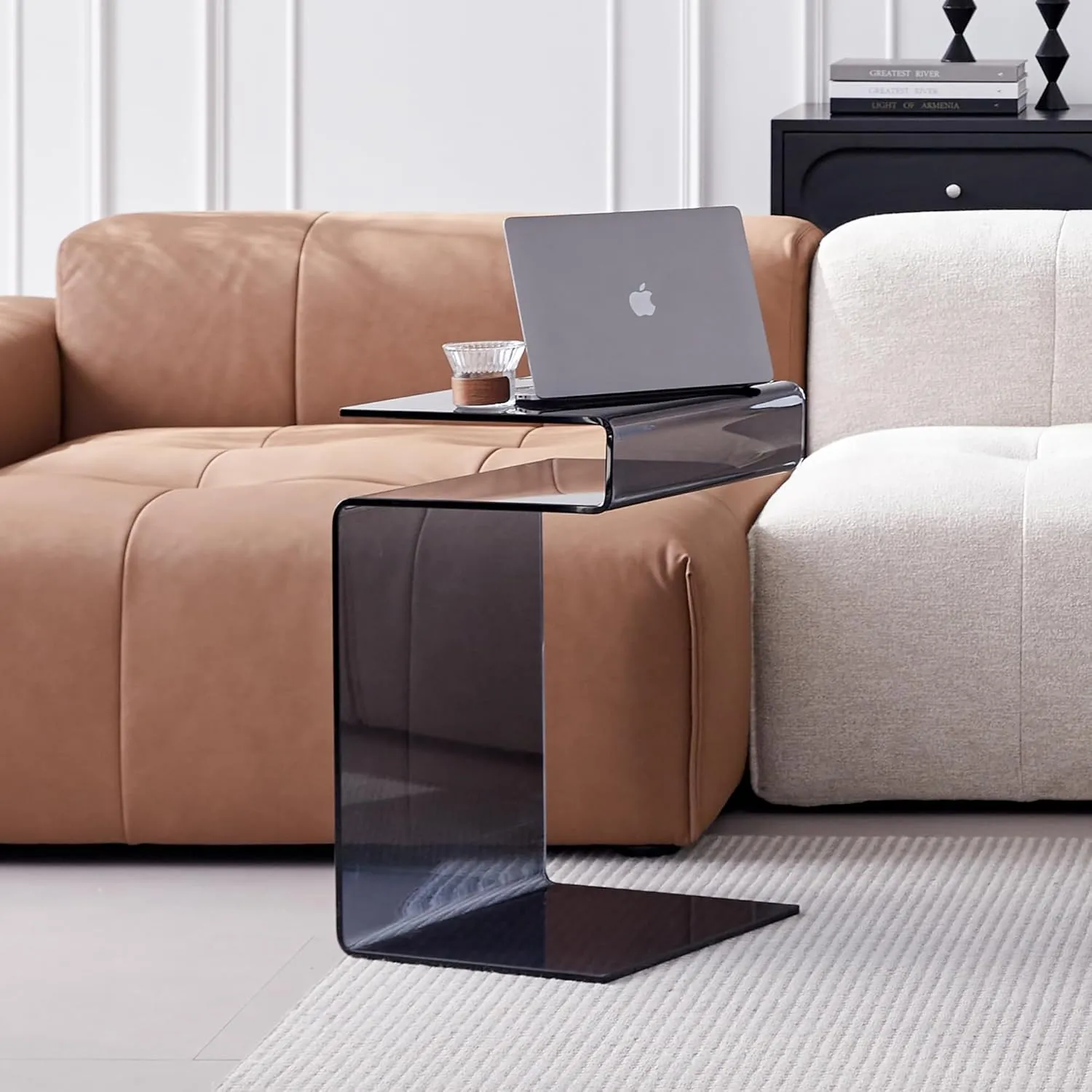 Glass Nightstand,Side Table,S-Shaped End Table for Living Room,Bedside Table for Bedroom (Grey)