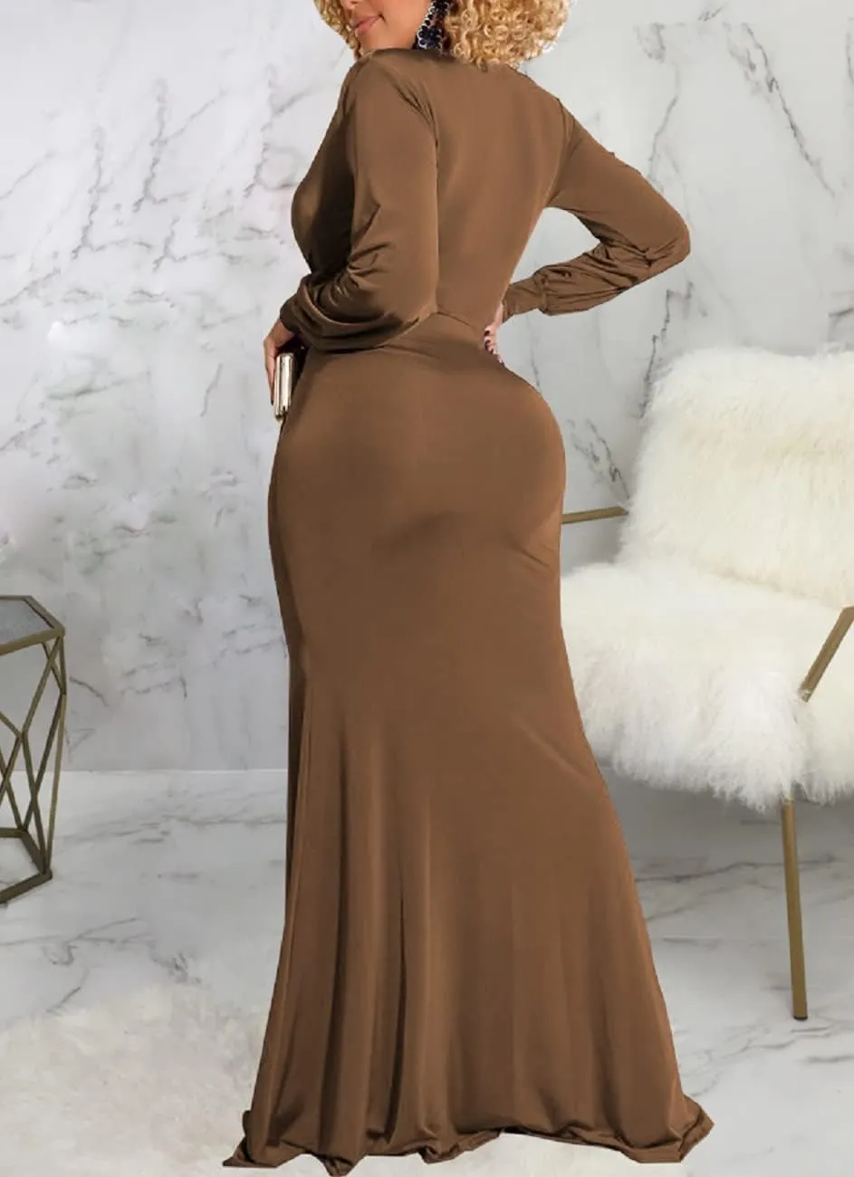 Glozeplus Evening Gowns for Women Formal Plus Size Long Sleeve Sexy Elegant V Neck Cocktail Party Long Floor Length Dresses