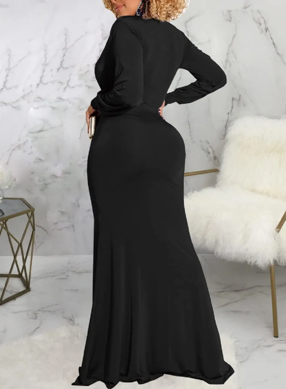 Glozeplus Evening Gowns for Women Formal Plus Size Long Sleeve Sexy Elegant V Neck Cocktail Party Long Floor Length Dresses