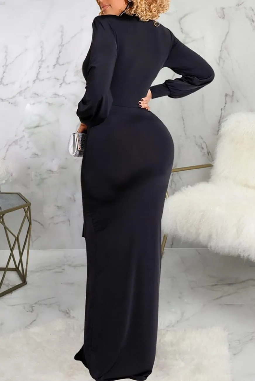 Glozeplus Evening Gowns for Women Formal Plus Size Long Sleeve Sexy Elegant V Neck Cocktail Party Long Floor Length Dresses