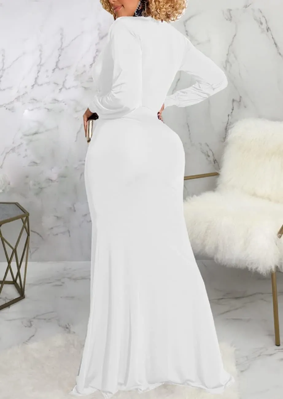 Glozeplus Evening Gowns for Women Formal Plus Size Long Sleeve Sexy Elegant V Neck Cocktail Party Long Floor Length Dresses