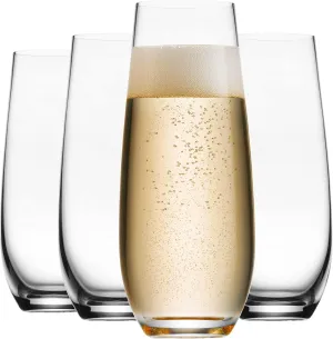 Godinger Champagne Glasses, European Made Champagne Glass, Stemless Champagne Flutes - Set of 4