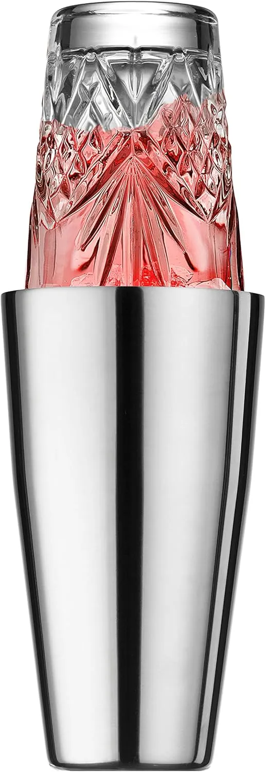 Godinger Cocktail Shaker, Martini Shaker, Boston Shaker, Stainless Cup and Crystal Glass to Mix Drinks Cocktails - Dublin Collection