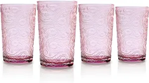 Godinger Highball Drinking Glasses, Tall Glass Cups Cocktail Glasses, Water Glasses, Romantic Design - Paisley Collection, Blush, Set of 4