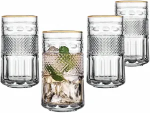 Godinger Highball Glasses, Drinking Glasses, Cocktail Glass, Glass Cup, Barware & Drinkware, with Gold Rim, Set of 4, Juniper Collection