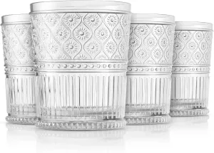 Godinger Whiskey Glasses, Acrylic Drinking Glasses Set, Elegant Lowball Plastic Cups, Rocks Glasses, Glasses Drinking Set, Vintage Romantic Decor - 11oz, Set of 4