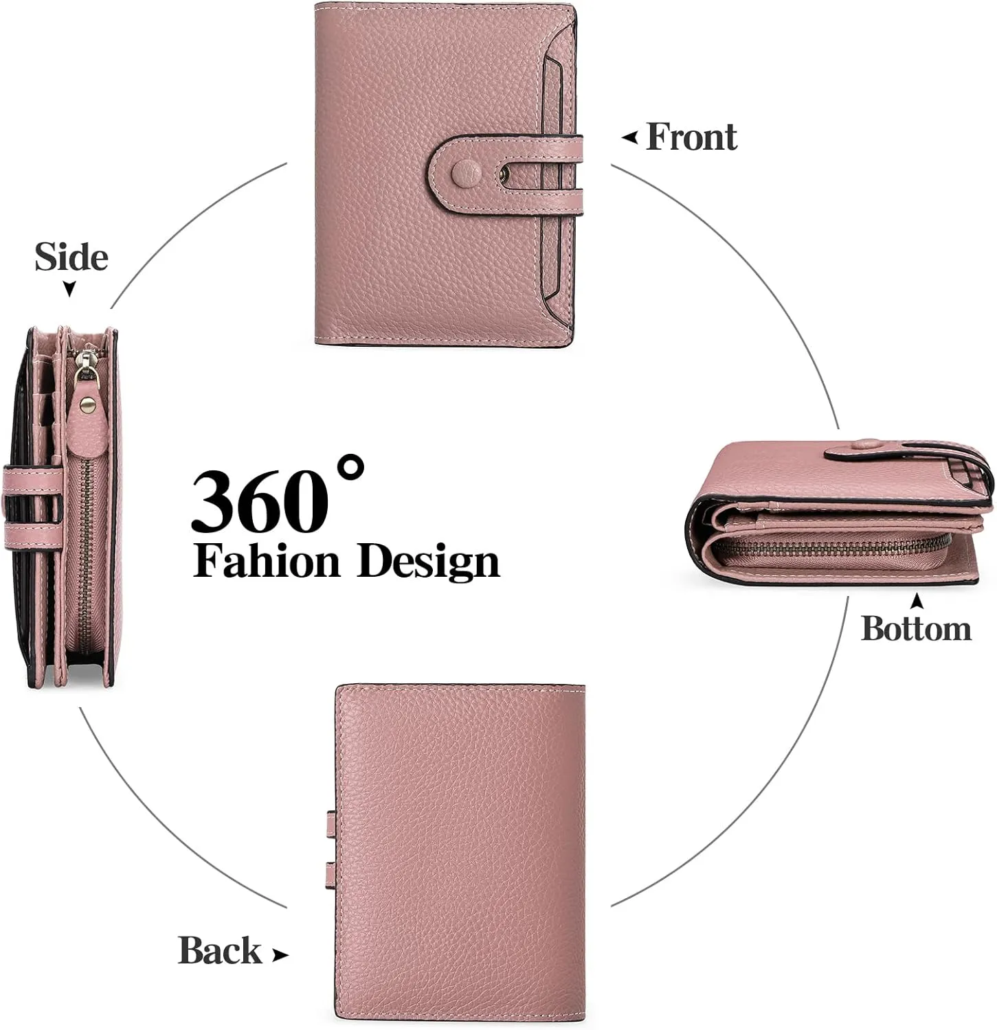 GOIACII Small Wallet Women Rfid Blocking Genuine Leather Compact Bifold Card Holder for Women with Zipper Coin Pocket 2 ID Windows