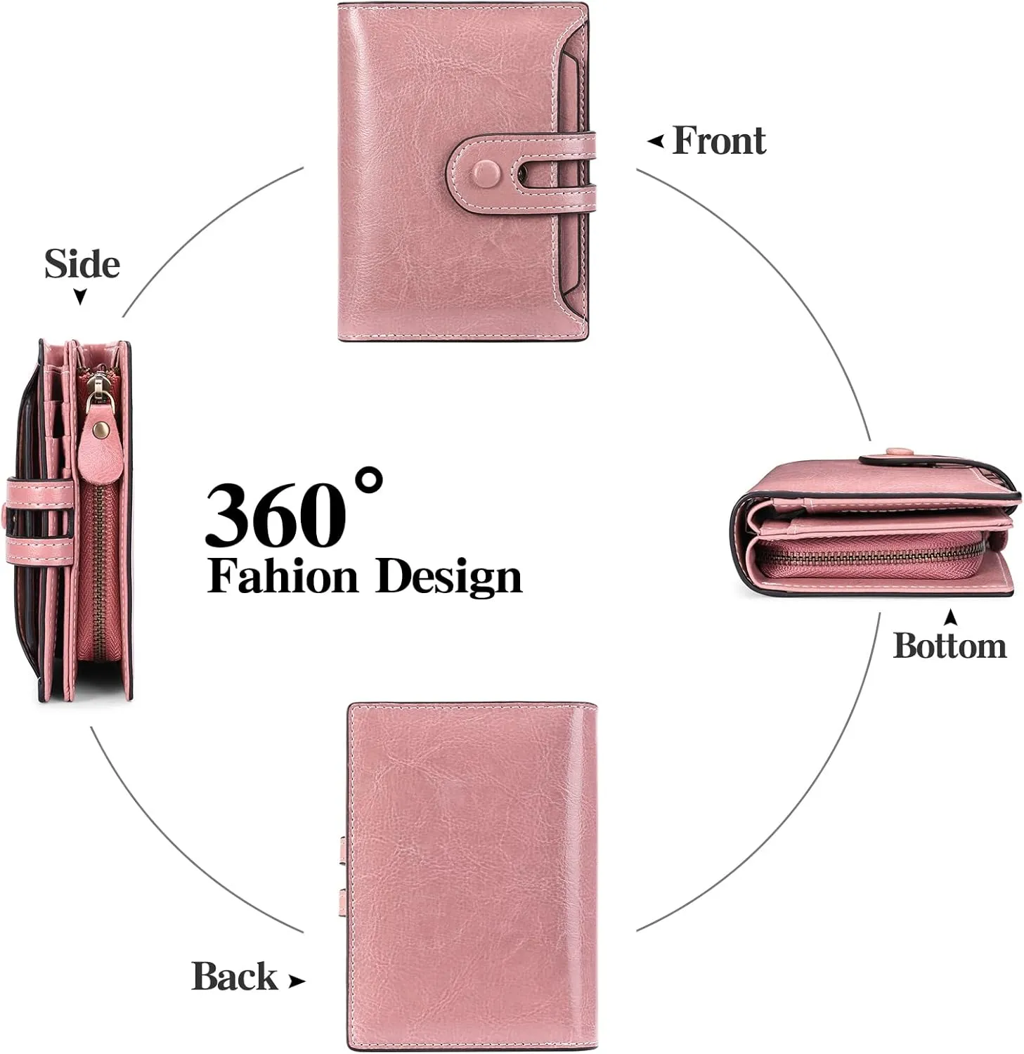GOIACII Small Wallet Women Rfid Blocking Genuine Leather Compact Bifold Card Holder for Women with Zipper Coin Pocket 2 ID Windows