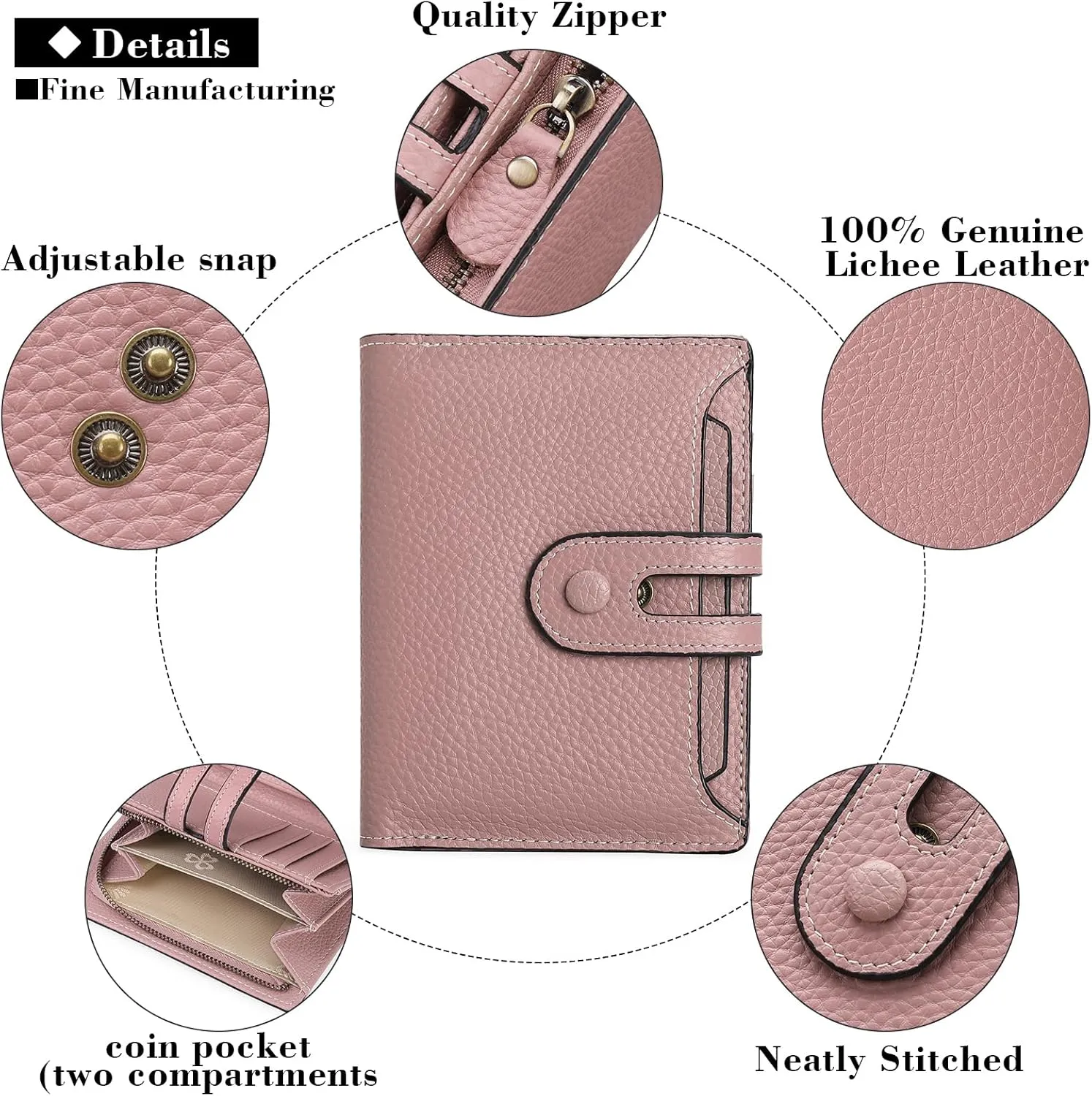 GOIACII Small Wallet Women Rfid Blocking Genuine Leather Compact Bifold Card Holder for Women with Zipper Coin Pocket 2 ID Windows
