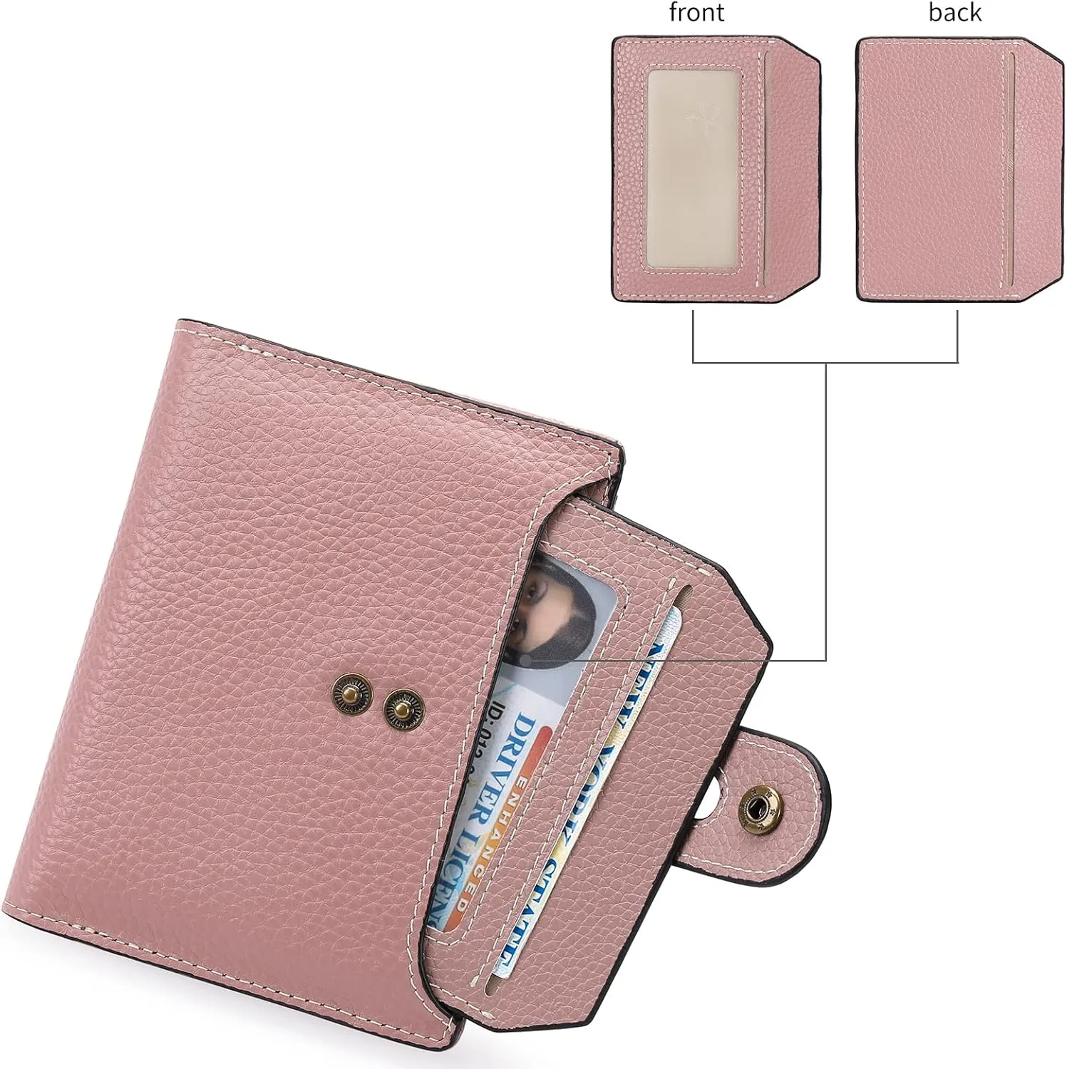GOIACII Small Wallet Women Rfid Blocking Genuine Leather Compact Bifold Card Holder for Women with Zipper Coin Pocket 2 ID Windows