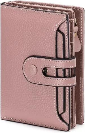 GOIACII Small Wallet Women Rfid Blocking Genuine Leather Compact Bifold Card Holder for Women with Zipper Coin Pocket 2 ID Windows