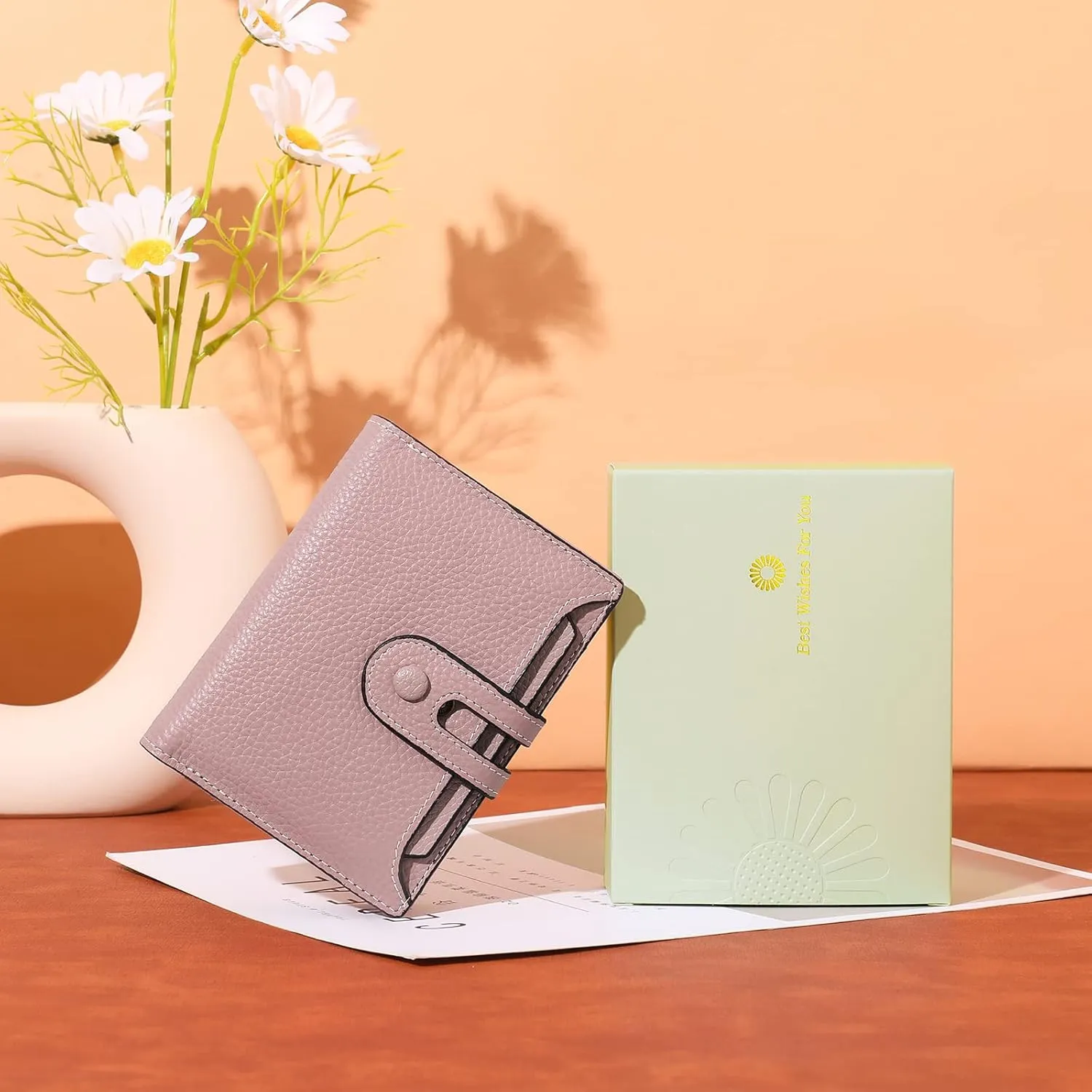 GOIACII Small Wallet Women Rfid Blocking Genuine Leather Compact Bifold Card Holder for Women with Zipper Coin Pocket 2 ID Windows