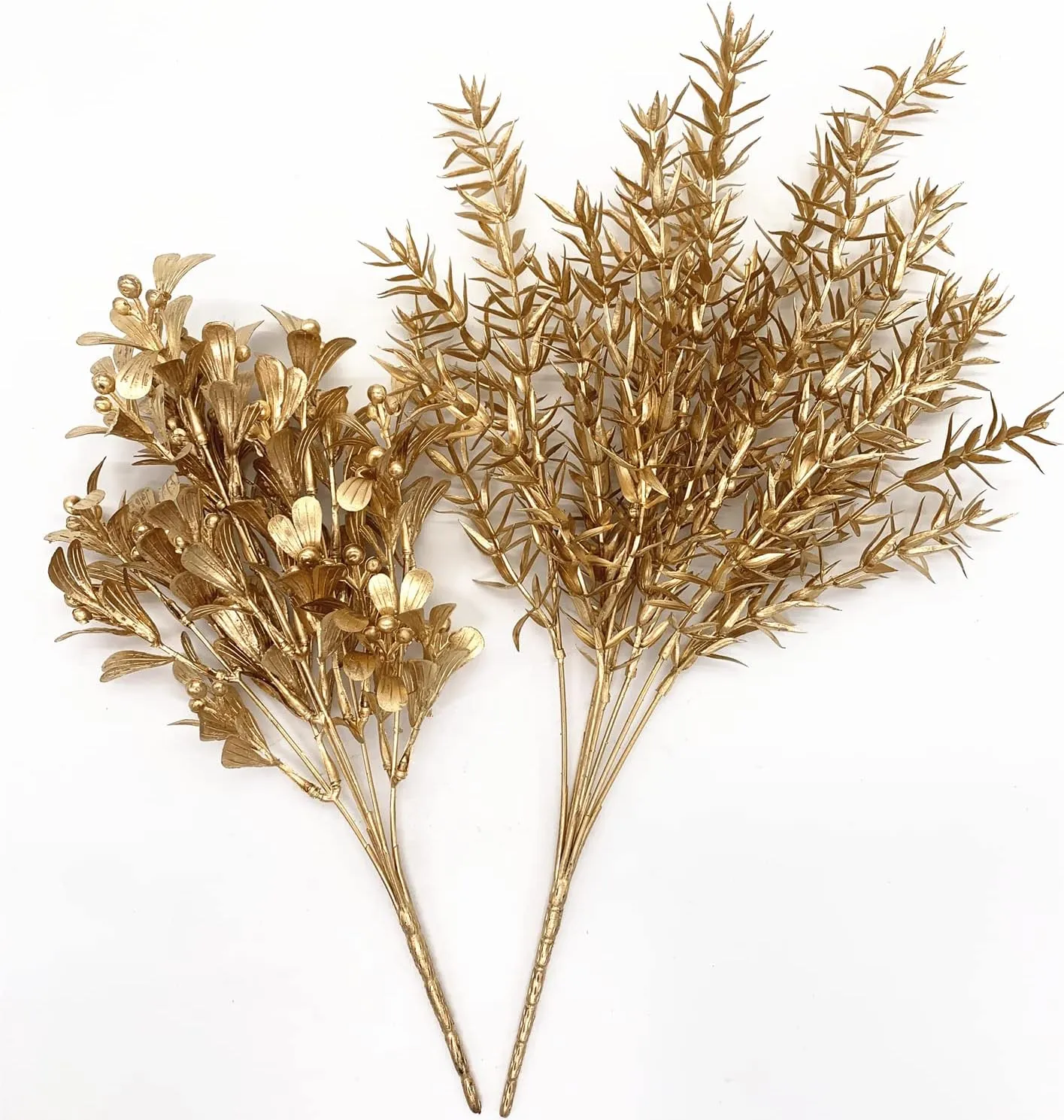 Gold Decorations Artificial Plants, CATTREE Golden Berry Leaves Fake Simulation Spiky Leaf Grass Plastic Faux Shrubs Bushes Ornaments Home Indoor Outdoor Wedding Decor Hall Table Planter Filler 4 Pack